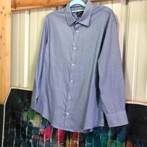 Bugatchi men’s dress shirt button up 17/34/35 blue and white